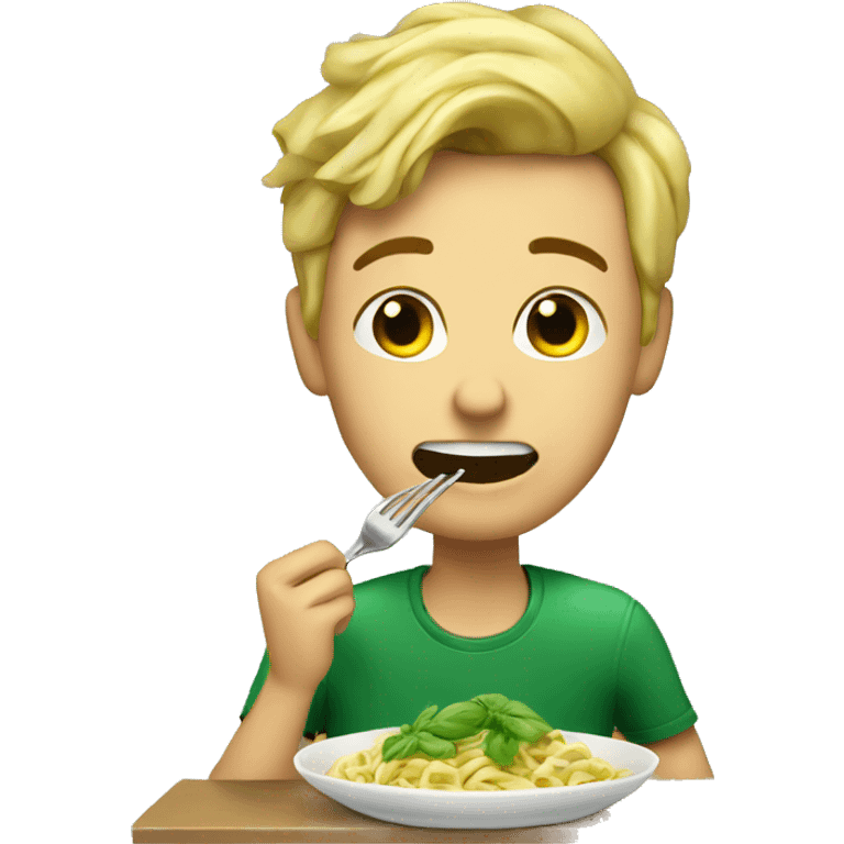 A young man eats basil pasta  emoji