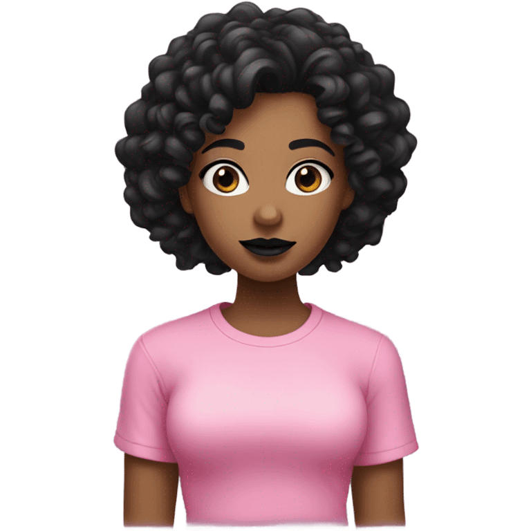 Black curly hair girl with black lipstick and pink t-shirt emoji