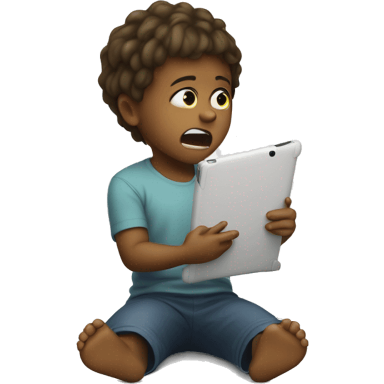 child holding a tablet having a tantrum emoji