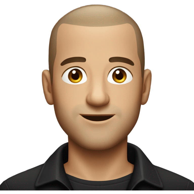 italian man, with buzz cut and no beard. wearing a black smart shirt unbuttoned. emoji