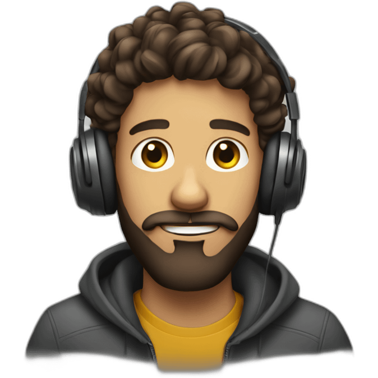 curled hair brun guy with headphone and beard emoji