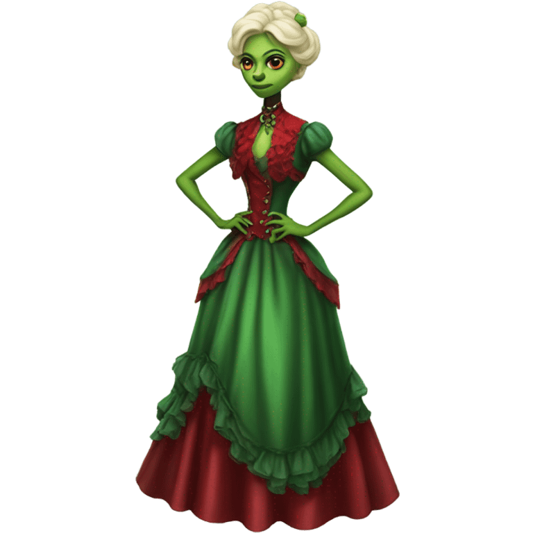 "galora green blonde alien woman" in red Victorian dress elegant, full body emoji