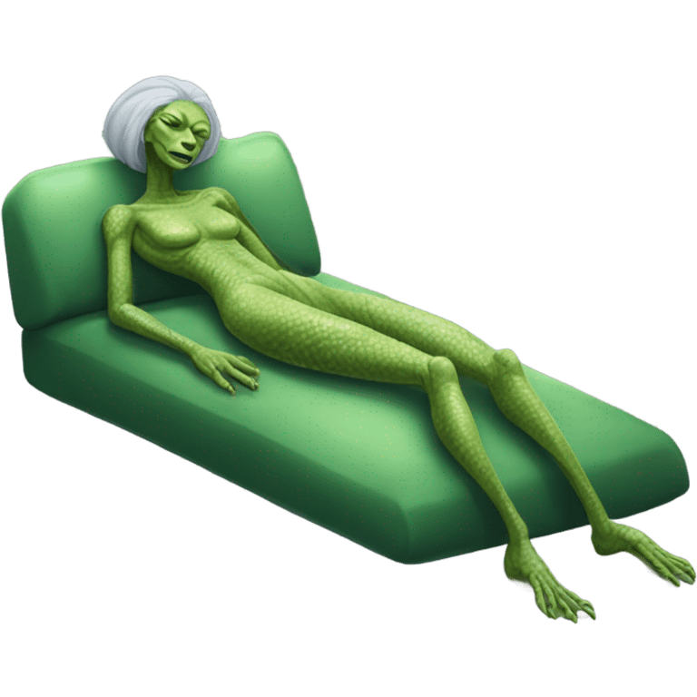 a Reptilian alien woman, full body, sleeping emoji