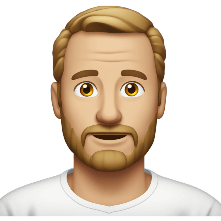 middle aged english man, short slicked back hair dark blonde, dark blonde medium length size full beard, wearing only a plain white smart shirt unbuttoned. emoji