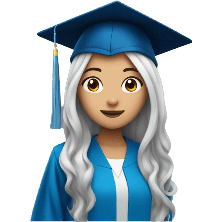 asian girl wearing blue graduation cap with long curly black hair emoji