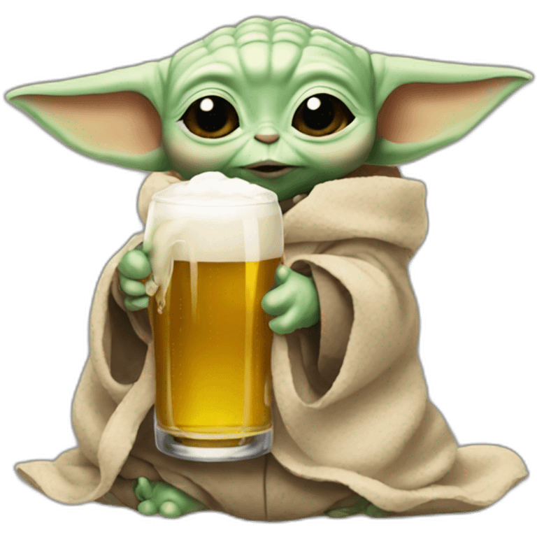 Baby yoda with a beer emoji