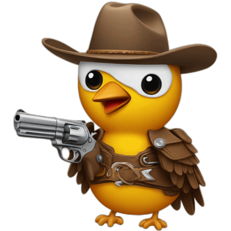 bird with a cowboy hat and a gun emoji