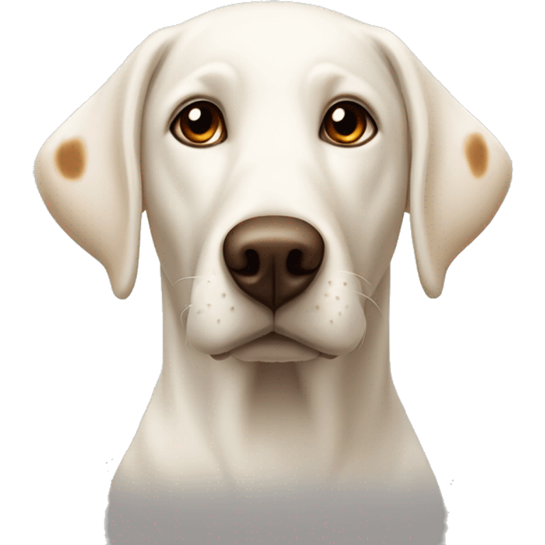 White Labrador dog with brown spots on ear and brown spots around eyes emoji