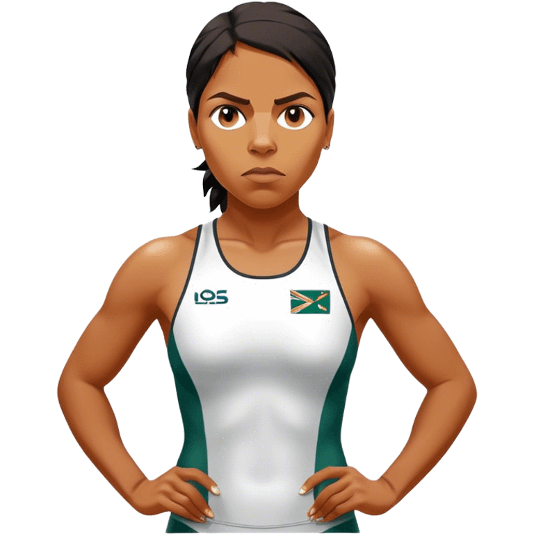 Cinematic Realistic portrait of Cathy Freeman, shown as an iconic Australian athlete with a focused, determined expression and modern athletic attire accented with subtle native motifs, rendered in dynamic, vibrant lighting emoji