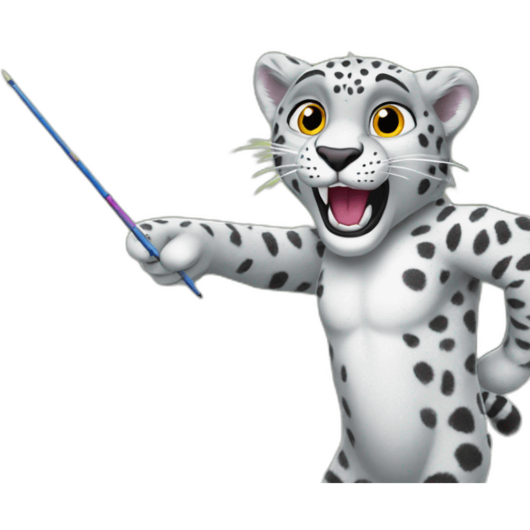 snow leopard holds a pointer and points to a school board emoji