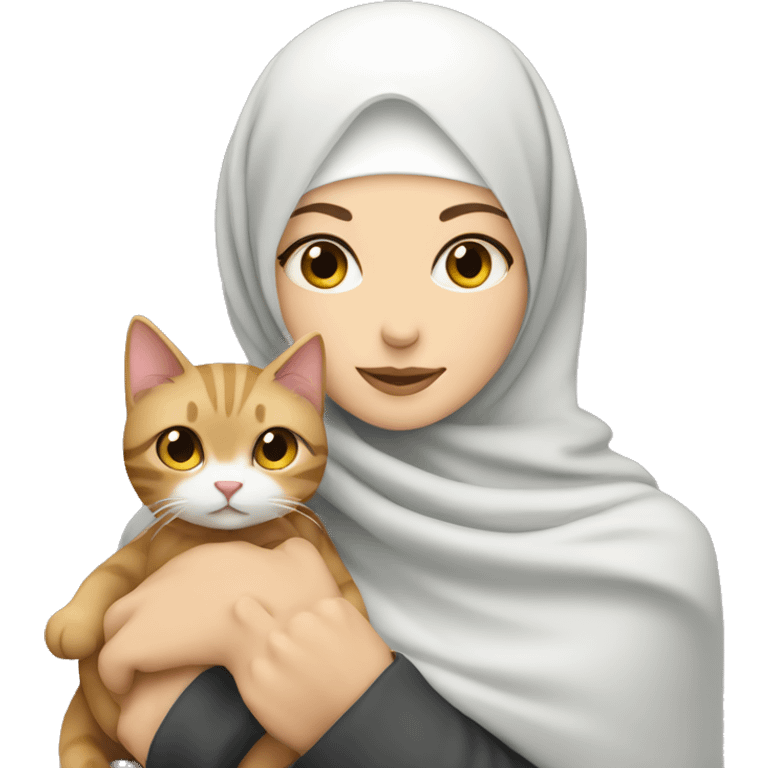 pretty white skin woman with hijab hugging a cat emoji