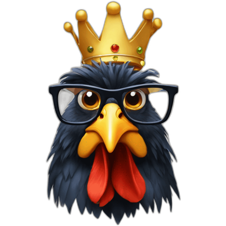 Rooster with glasses and crown emoji