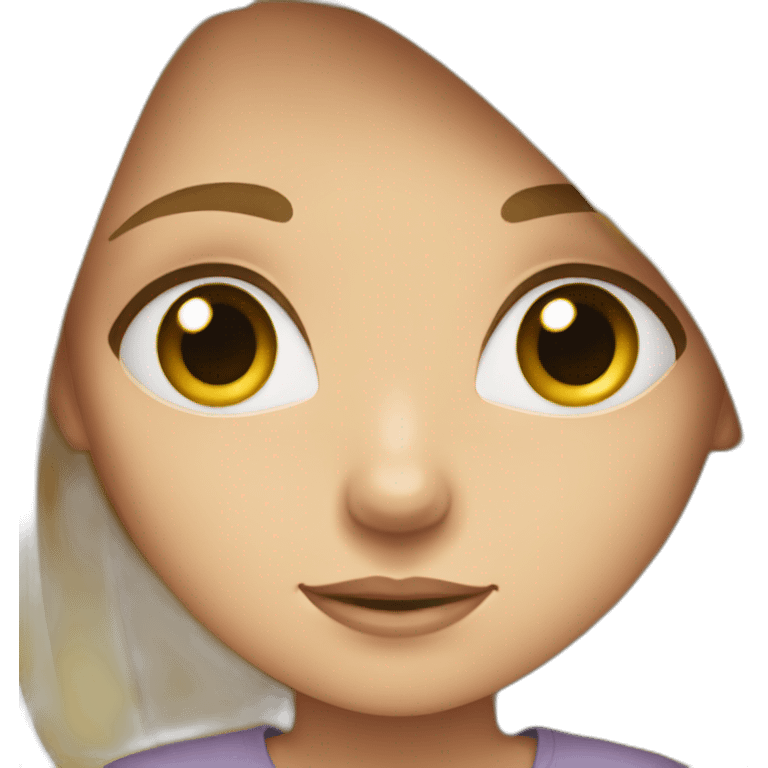 Short girl with blonde hair grey eyes and an oversized shirt. emoji