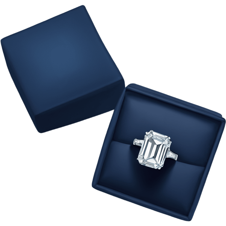 An emerald cut ring with a big diamond in a graff navy blue box emoji