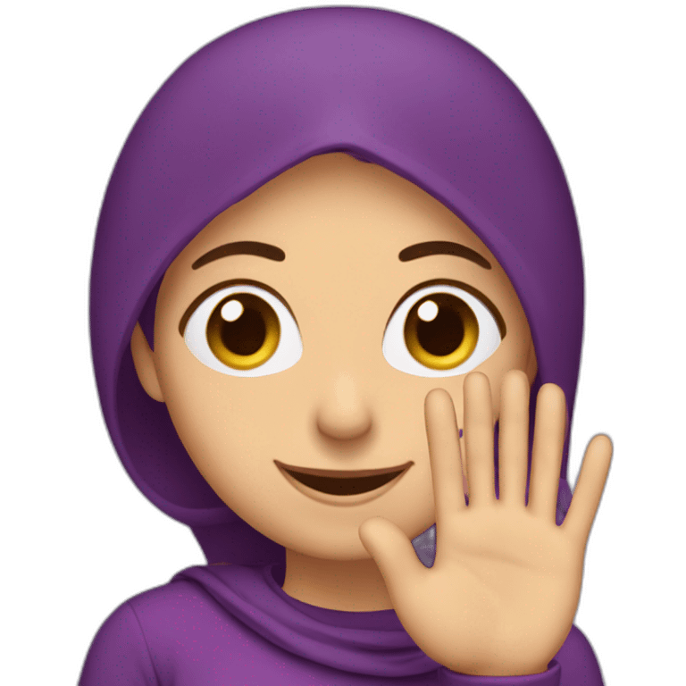 Armenian woman saying hello and giving five with happy face  in purple clothes  emoji