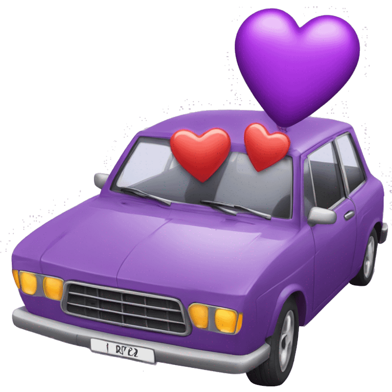 Carro morado con corazones lilas  emoji