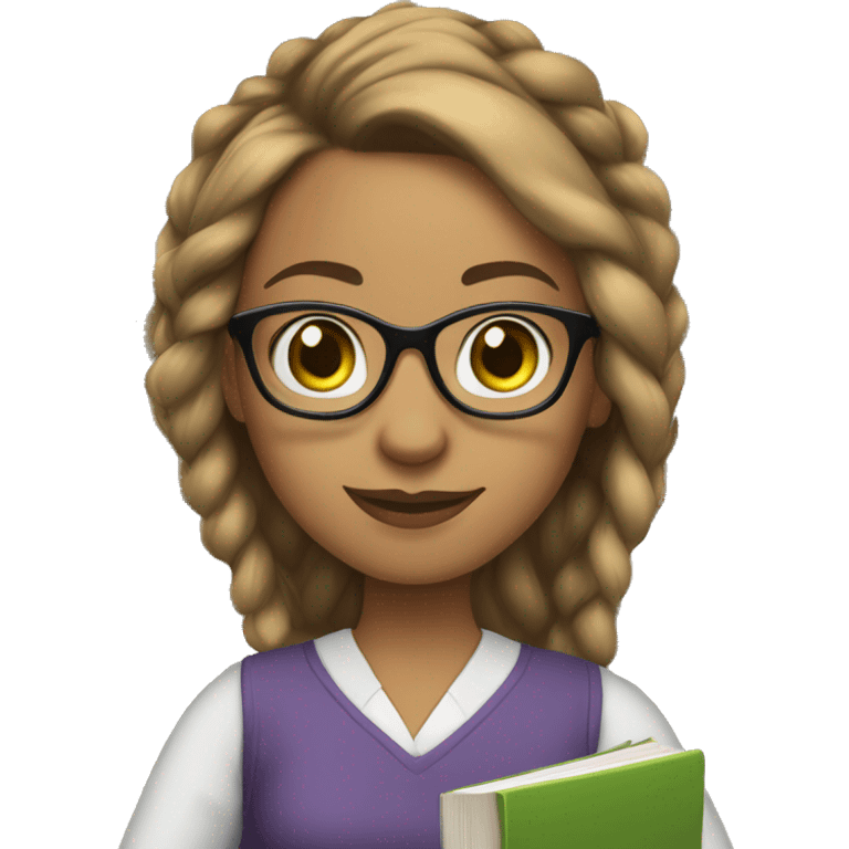 light skin woman brown ponytail no bangs glasses green eyes holding books  emoji