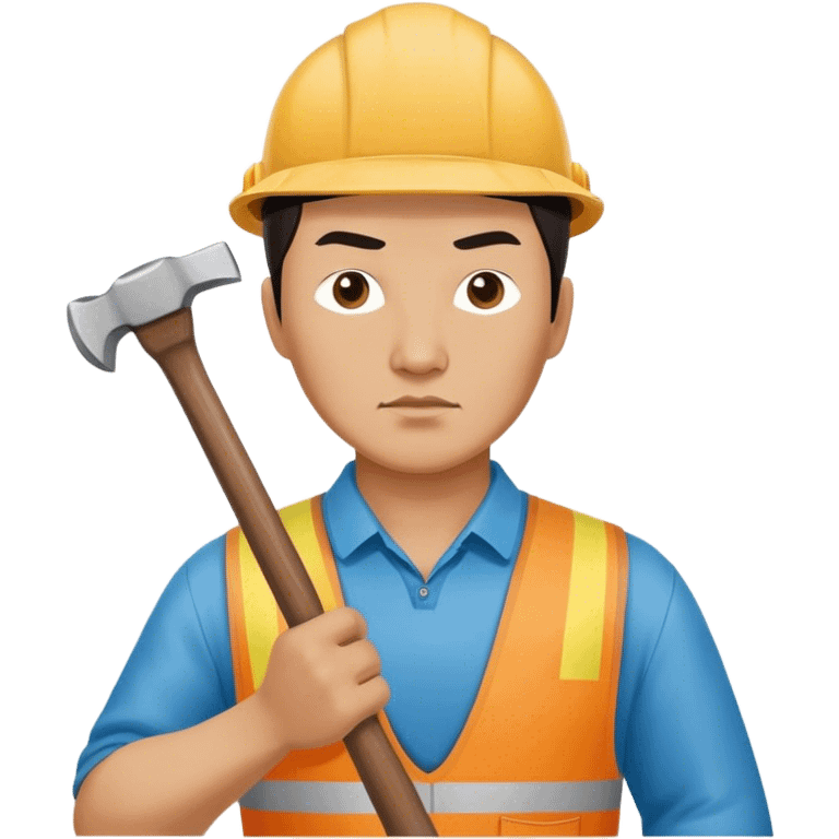 serious kazakh worker middle age photorealistic with hammer emoji