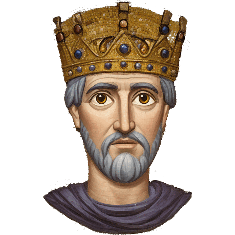 Emperor Justinian with byzantine crown - base his appearance on the Ravenna mosaic of him in San Vitale emoji