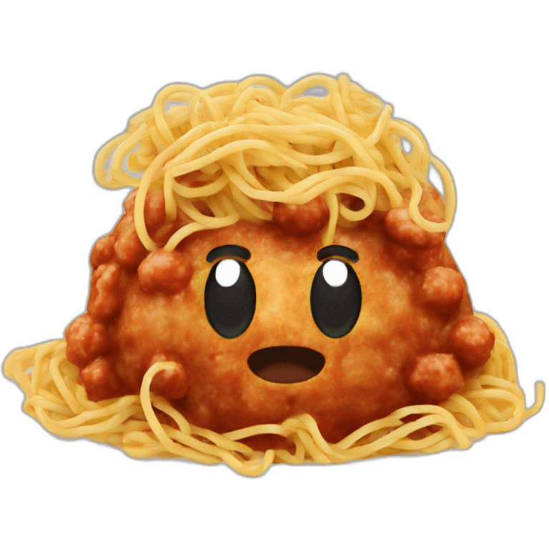 Spaghetti and meatballs, with a face arms and legs emoji