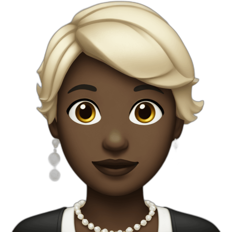 a short hair girl with a chubby black skin,wearing a pearl necklace and a black coat emoji