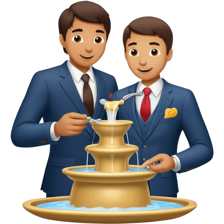 Man in suit with money bag eating Fondue fountain emoji