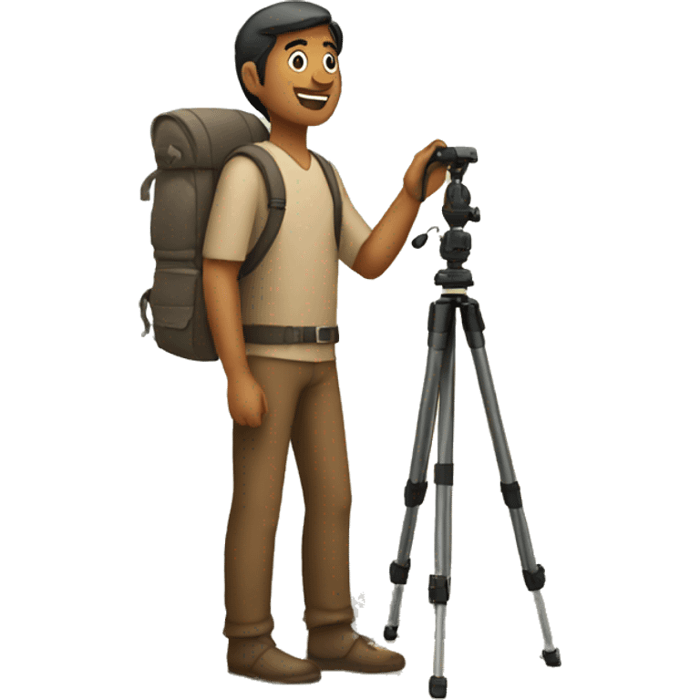 indian man holding tripod in front of hills emoji