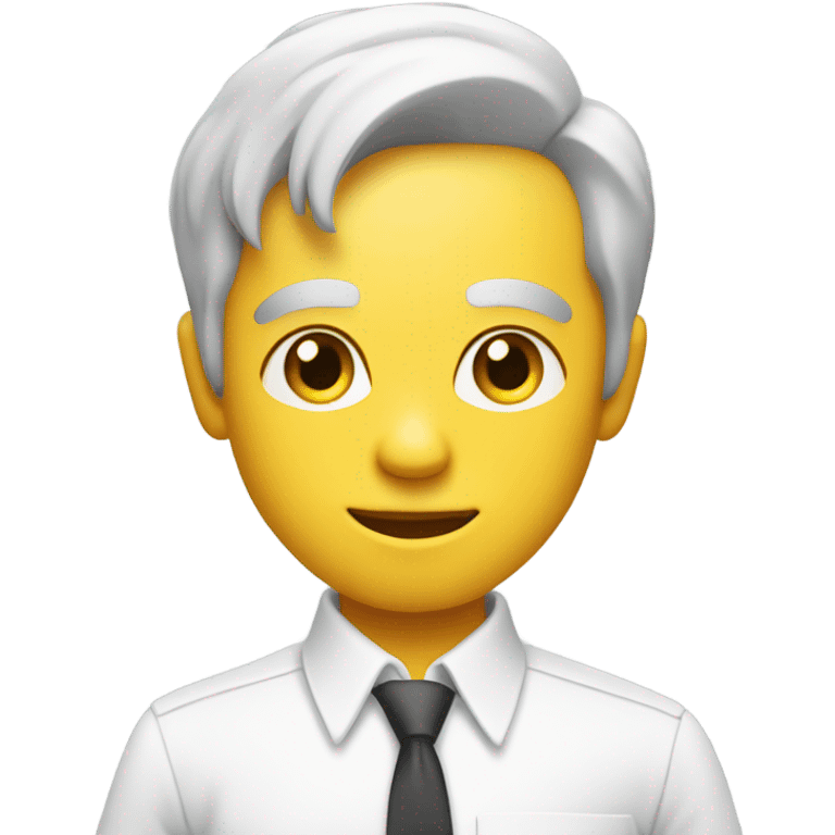 yellow skin man typing on white keyboard on desk wearing white button down shirt front view emoji