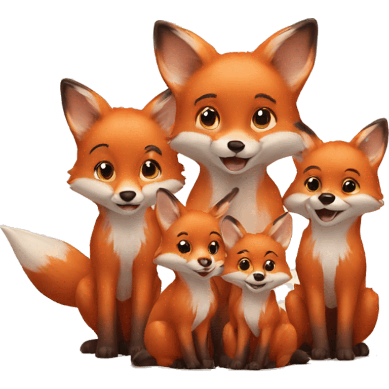 little fox playing with 3 little kids emoji