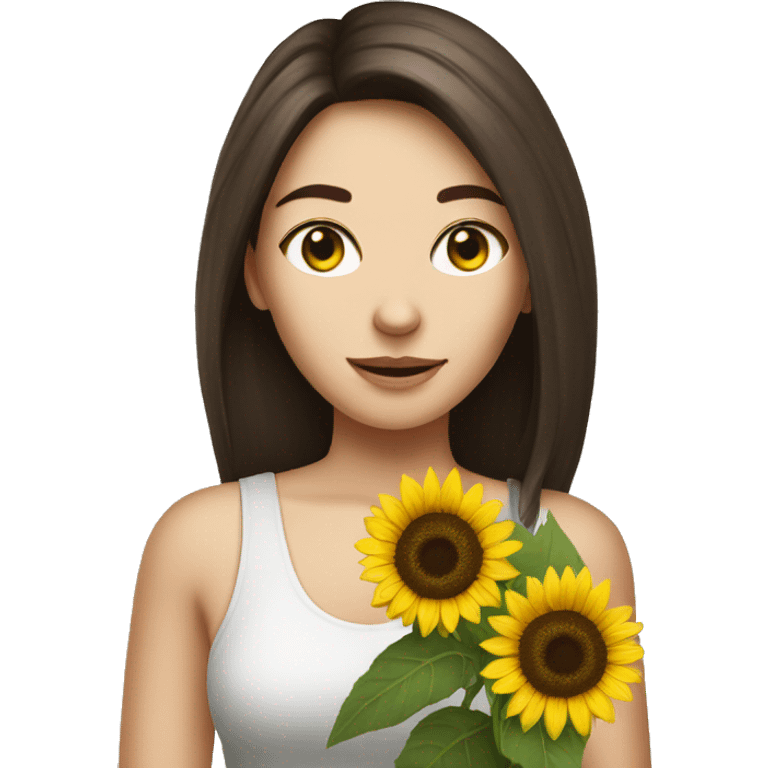 Pretty brunette pale woman holding sunflower emoji