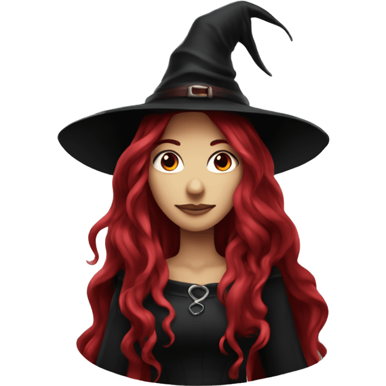 beautiful long haired witch, red, black, burgundy emoji