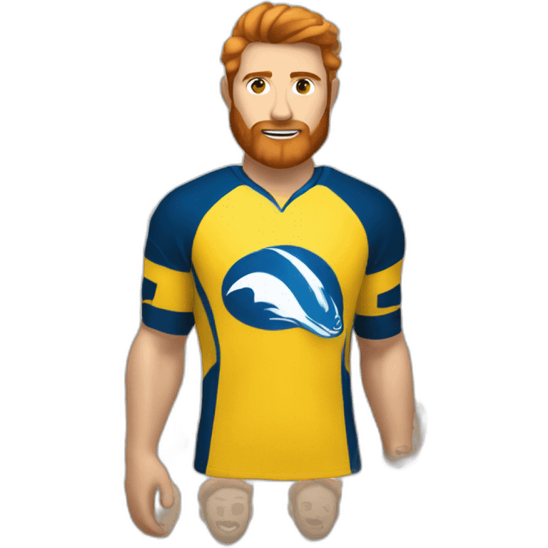 handsome rugby player with a ginger beard and a yellow and blue jersey emoji