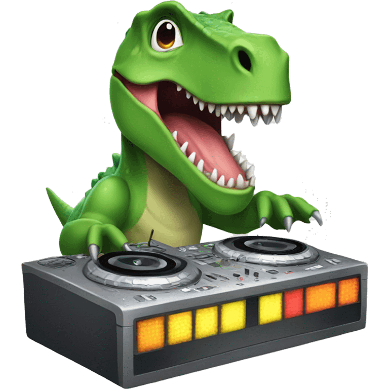 Dinosaur being a dj emoji