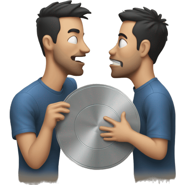 two guys kissing a disk emoji