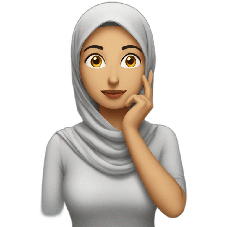 Arab woman thinking hard with hand on chin without hijab emoji