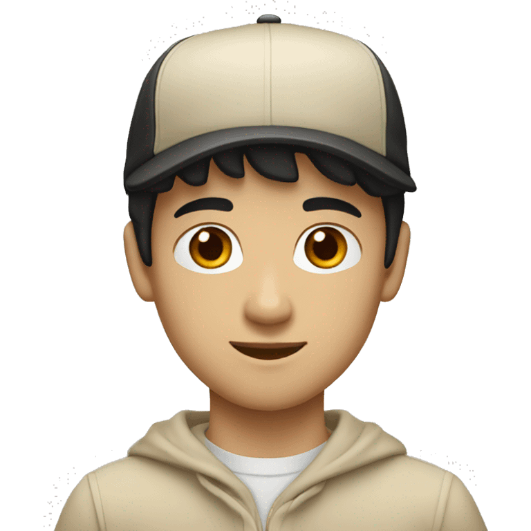 "Young man, white with black hair, wearing a beige cap." emoji