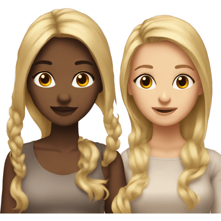 Brown hair and blond hair girls emoji