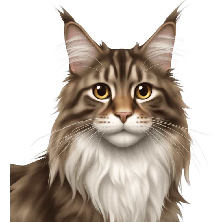 Realistic young maine coon long hair brown white emoji