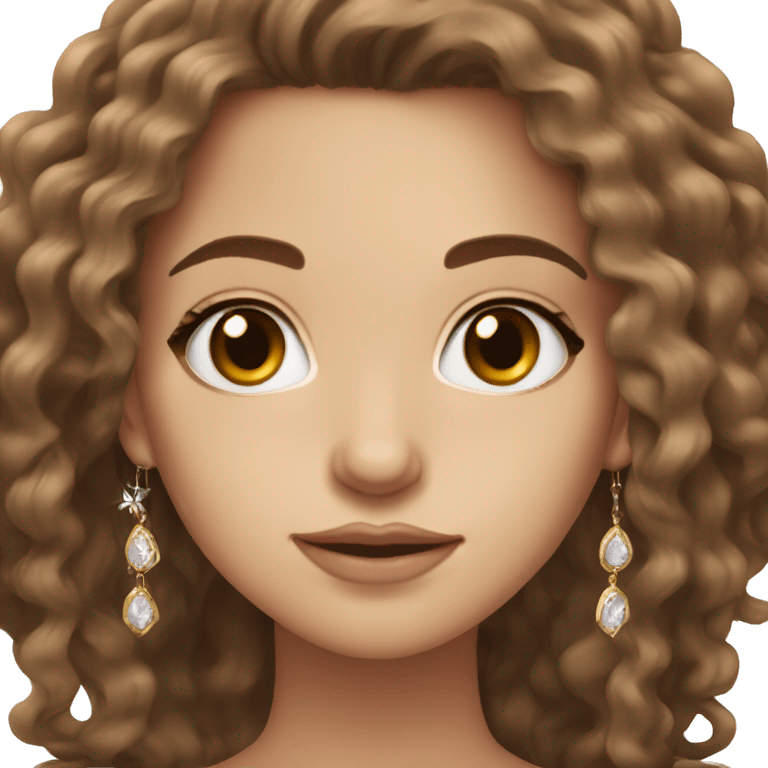 white beautiful girl with brown wavy hair and brown eyes wearing jewellery  emoji