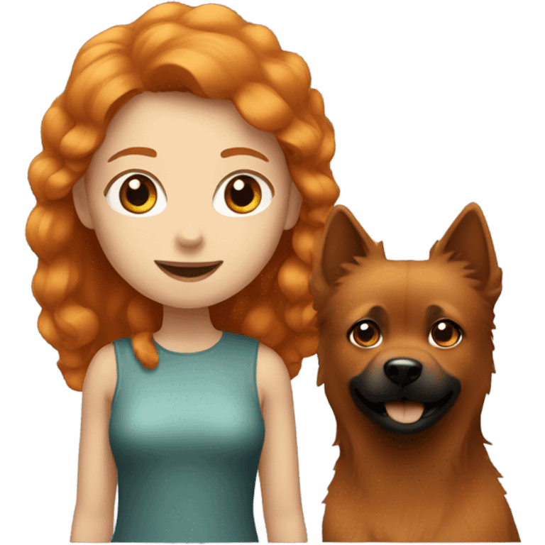 Ginger girl with black female spitz dog emoji