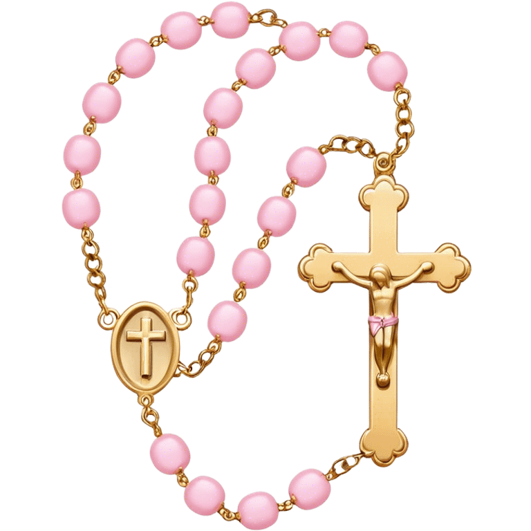 Light pink with gold cross rosary  emoji