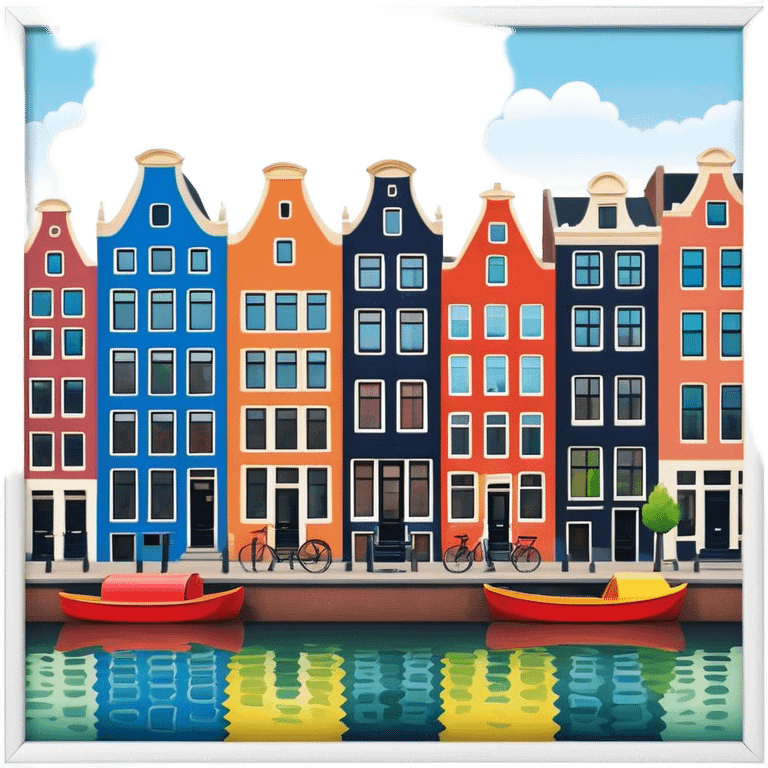 Cinematic Realistic Amsterdam Canal Houses Landmark Emoji, featuring narrow, gabled facades in vibrant colors. emoji