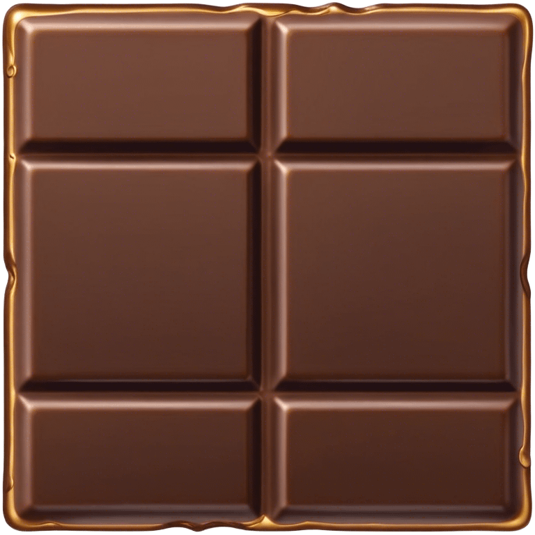 Cinematic silky dark chocolate bar, broken into perfect squares, rich cocoa tones, slightly melting edges, fine texture and decadent shine, warm golden highlights, tempting and rich. emoji