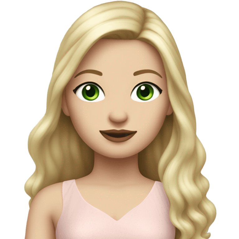 Realistic White woman with Long blonde straight hair and green eyes, full body wearing Long soft pink tiered tulle dress, isolated emoji