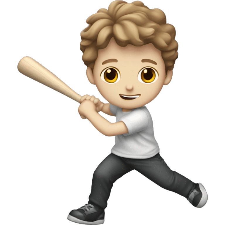 White boy with brown hair swinging bat  emoji