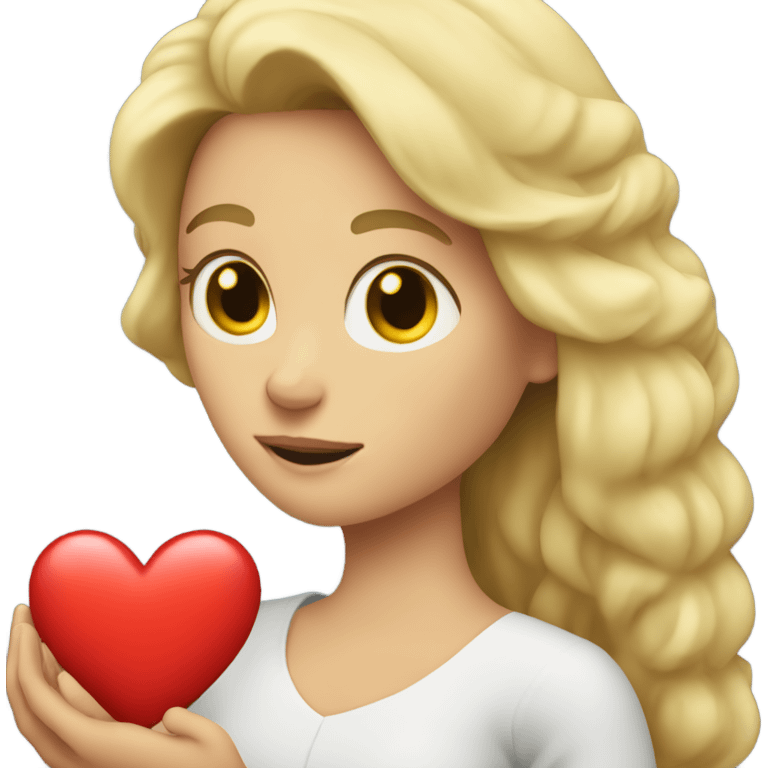 Blonde Mother holds her  big heart in her arm emoji