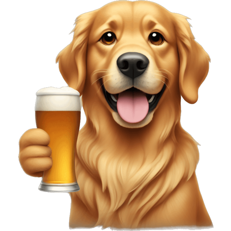 Red golden retriever holding a beer emoji