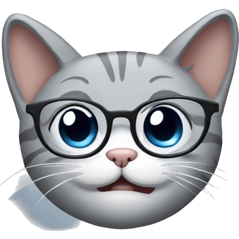 A laughing gray cat with glasses  emoji