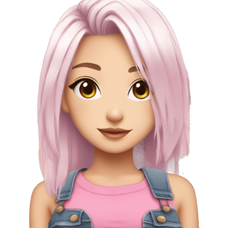 cute anime girl with white hair and a pink crop top with ripped jeans emoji