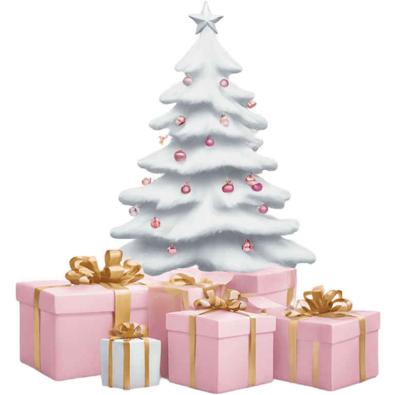 Light pink Christmas gifts under a white Christmas tree  emoji